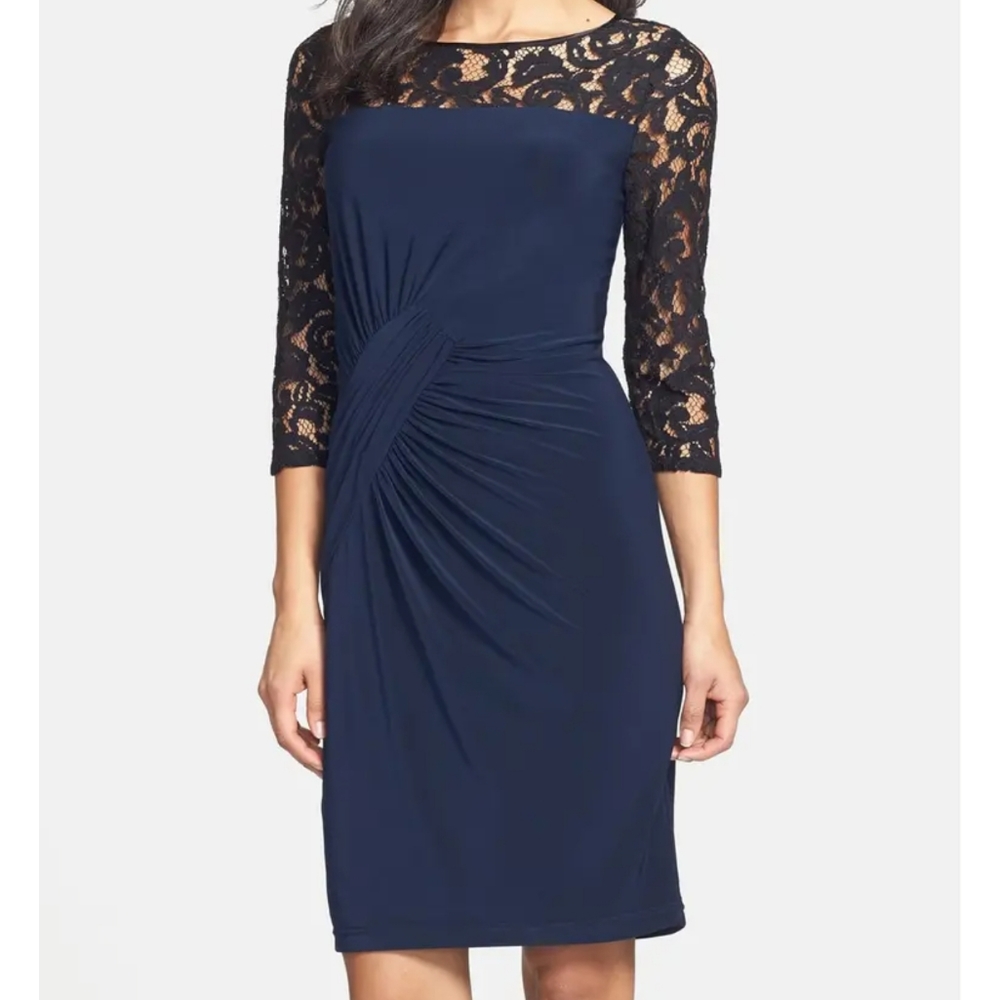 Adrianna Papell 3/4 lace sleeve dress size 12